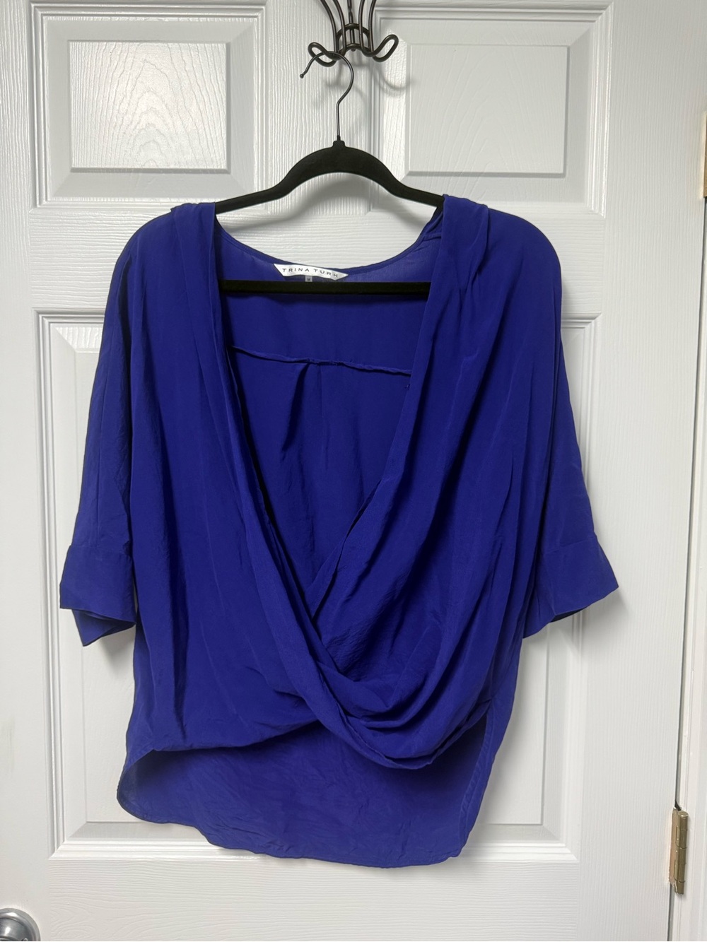 Trina Turk Cobalt Blue Draped Wrap Blouse